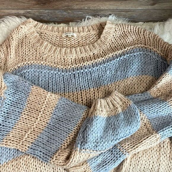 MIRACLE STRIPED ROUND NECK BUBBLE SLEEVE OVERSIZED CABLE KNIT SWEATER SZ M/L - Picture 6 of 9